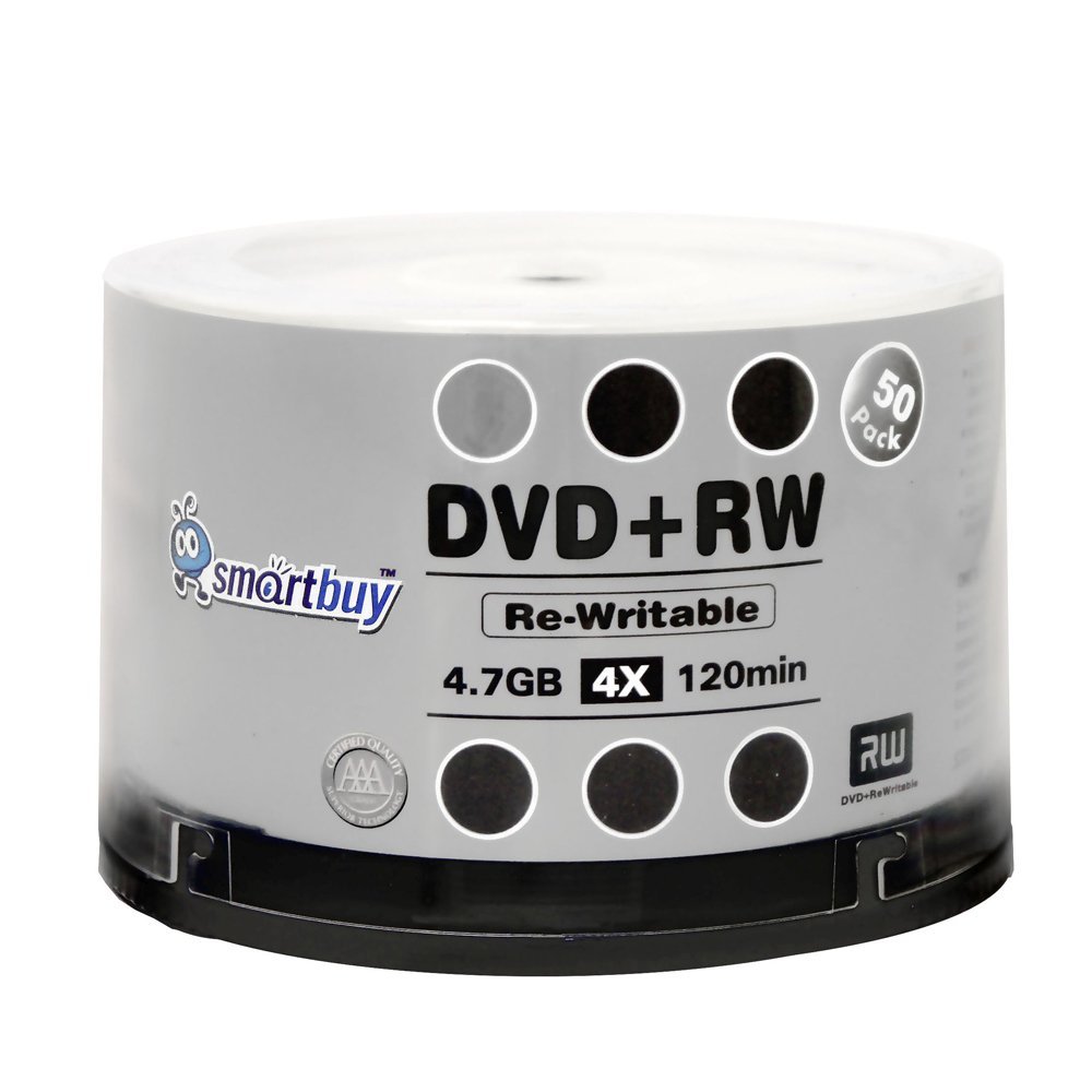 100 Pack Smartbuy Blank DVD+RW 4X 4.7GB 120Min Logo Rewritable DVD Disc