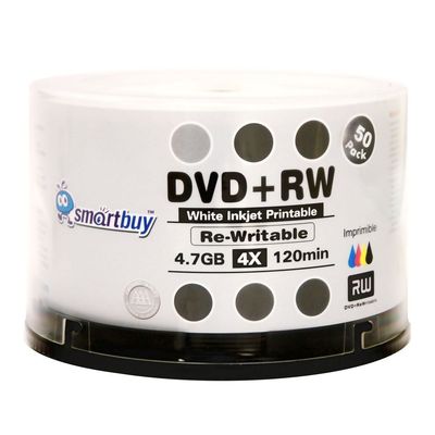 50 Smartbuy DVD+RW 4X 4.7GB White Inkjet Printable Blank Rewritable Disc