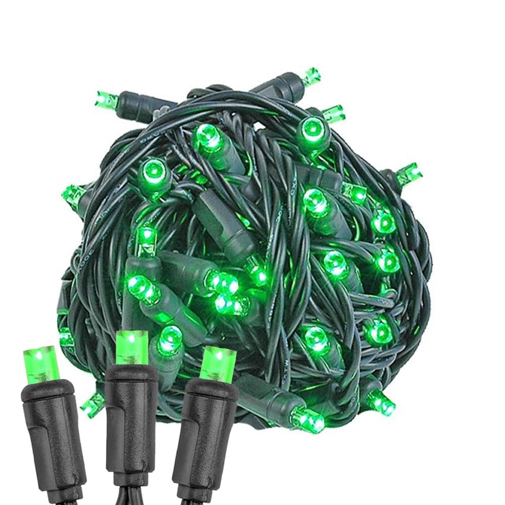 Novelty Lights 25ft Christmas String Lights, 50 Green LED Bulbs, Black Wire