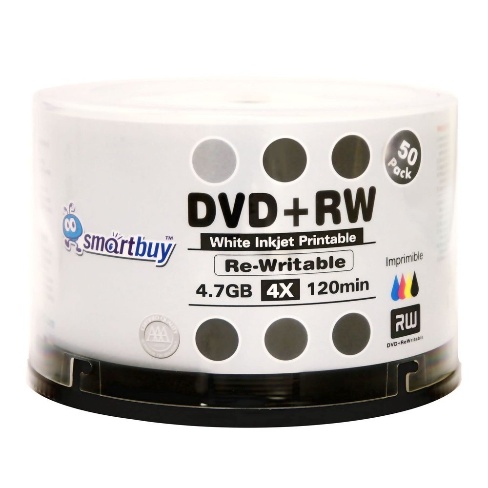 100 Smartbuy DVD+RW 4X 4.7GB White Inkjet Printable Blank Rewritable Disc