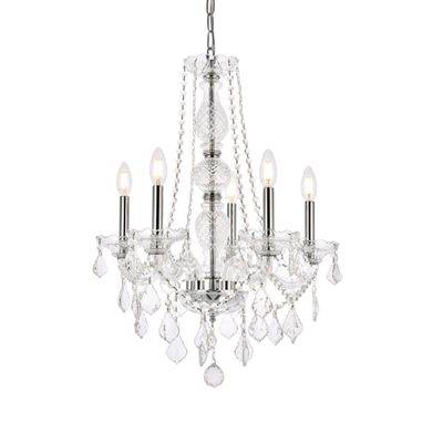 Elegant Furniture Verona 5 Light Chrome Chandelier Clear Royal Cut Crystal