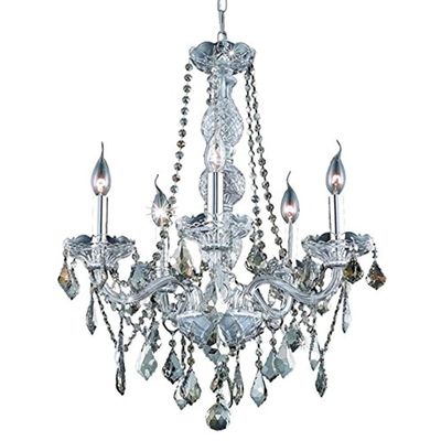 Elegant Lighting Value Verona 5 Light Chrome Chandelier Golden Teak (Smoky) Royal Cut Crystal