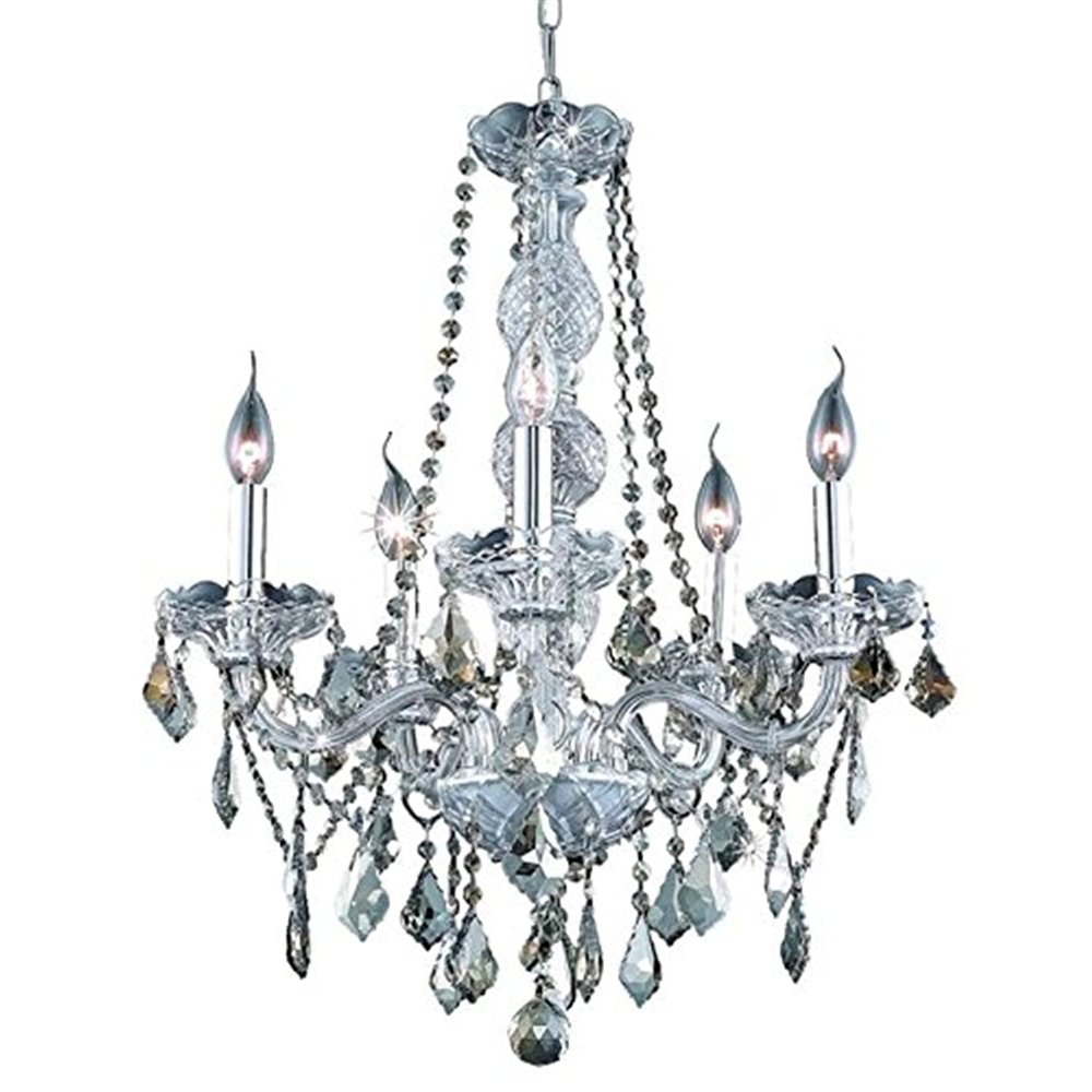 Elegant Lighting Value Verona 5 Light Chrome Chandelier Golden Teak (Smoky) Royal Cut Crystal