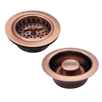 Westbrass D2155-11 Wing Nut Style Large Kitchen Basket Strainer with Waste Disposal Flange and Stopper, Antique Copper