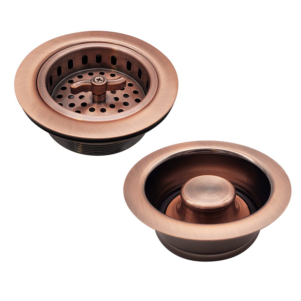 Westbrass D2155-11 Wing Nut Style Large Kitchen Basket Strainer with Waste Disposal Flange and Stopper, Antique Copper