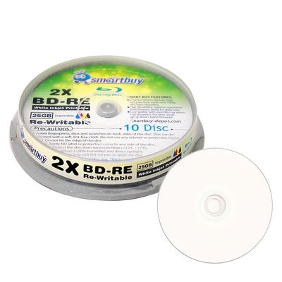 10 Pack Smartbuy 2X 25GB BD-RE Rewritable White Inkjet Hub Printable Disc