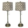 Royal Designs 28" Crystal and Antique Brass Lamp with Eggshell and Black Moroccan Print Shallow Drum Hardback Lamp Shade, Set of 2 view 1