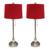 Royal Designs 28" Crystal and Brushed Nickel Buffet Lamp with Red Shallow Drum Hardback Lamp Shade, Set of 2 view 1