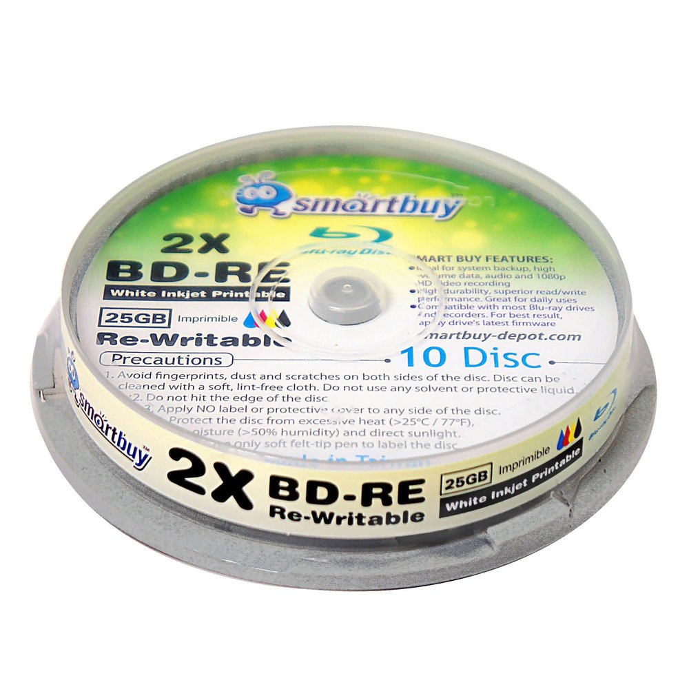 40 Pack Smartbuy 2X 25GB BD-RE Rewritable White Inkjet Hub Printable Disc