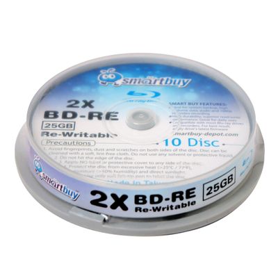 30 Pack Smartbuy 2X 25GB Blue Blu-ray BD-RE Rewritable Logo Top Blank Disc