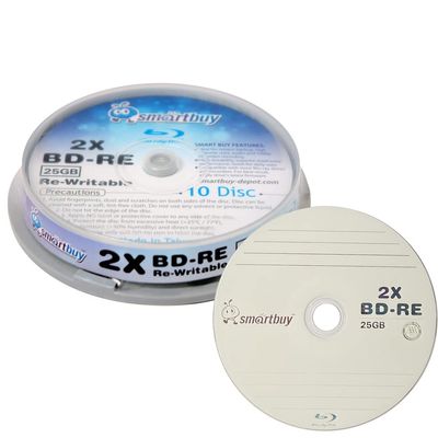 10 Pack Smartbuy 2X 25GB Blue Blu-ray BD-RE Rewritable Logo Top Blank Disc
