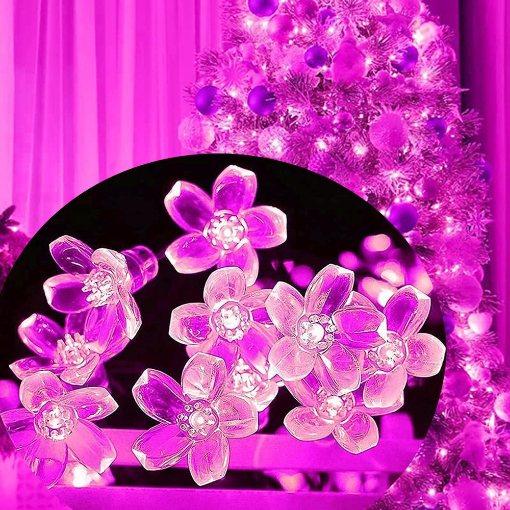 33ft 100 LED Plug in Fairy Lights, Pink Christmas Flower String Lights