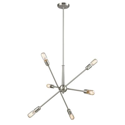 Elk Home Delphine Dining Room Chandelier, 6-Light Modern Hanging Ceiling Light Fixture, Satin Nickel, 28 Inch Wide