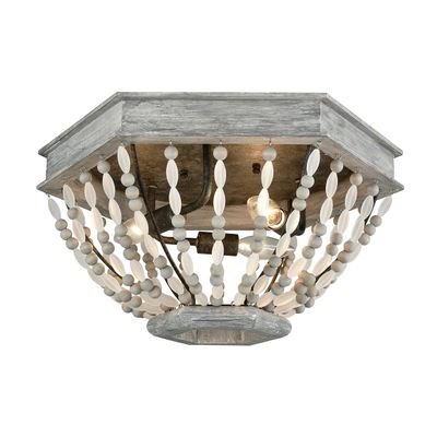 Elk Home Summerton Flush Mount - 3-Light in Washed Gray Finish, with Washed Gray Glass Bead Shade, Dimmer Compatible