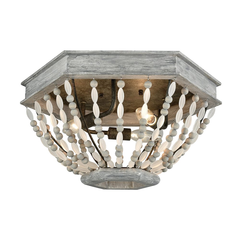 Elk Home Summerton Flush Mount - 3-Light in Washed Gray Finish, with Washed Gray Glass Bead Shade, Dimmer Compatible