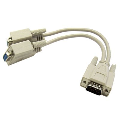 PCCONNECT DB9 Serial Y Adapter, DB9 Male / DB9 Female x 2, Molded, 8 inch