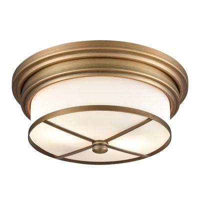 Elk Home Flushmounts Flush Mount - 2-Light in Classic Brass Finish, with White Glass, Dimmer Compatible