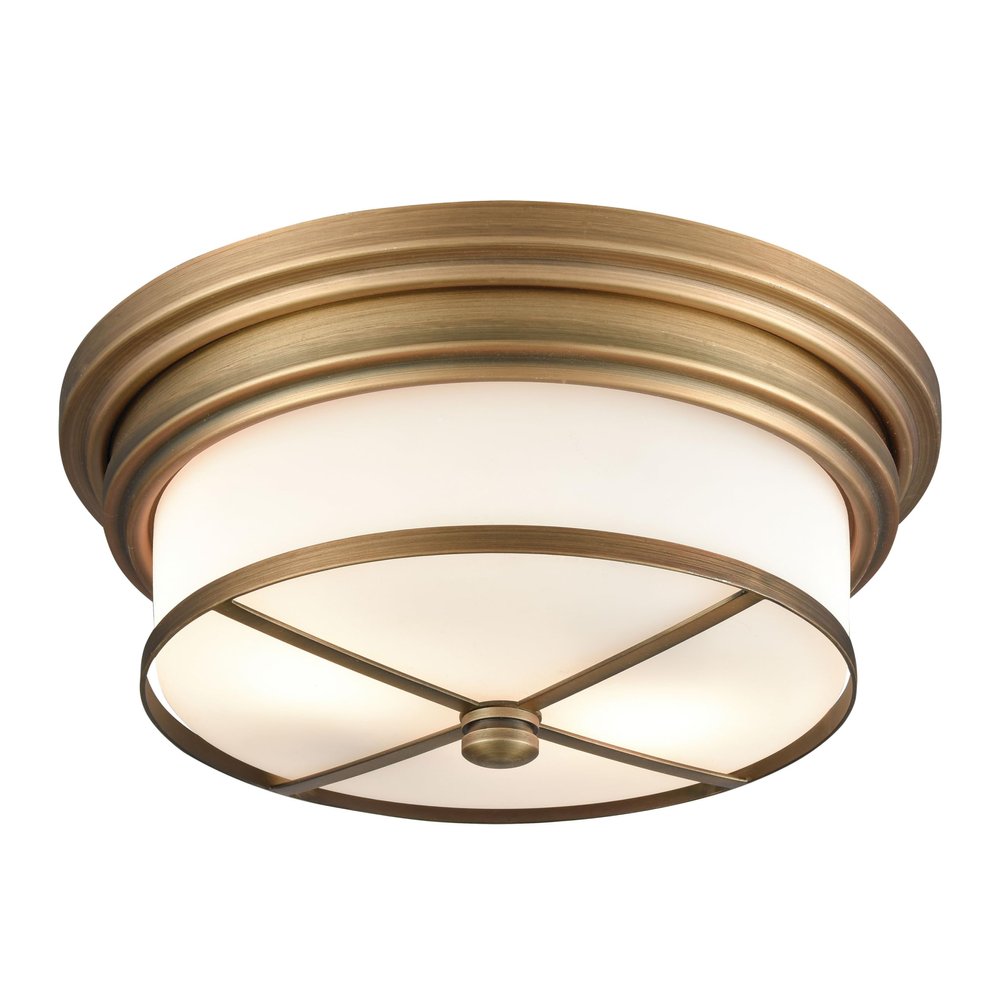 Elk Home Flushmounts Flush Mount - 2-Light in Classic Brass Finish, with White Glass, Dimmer Compatible