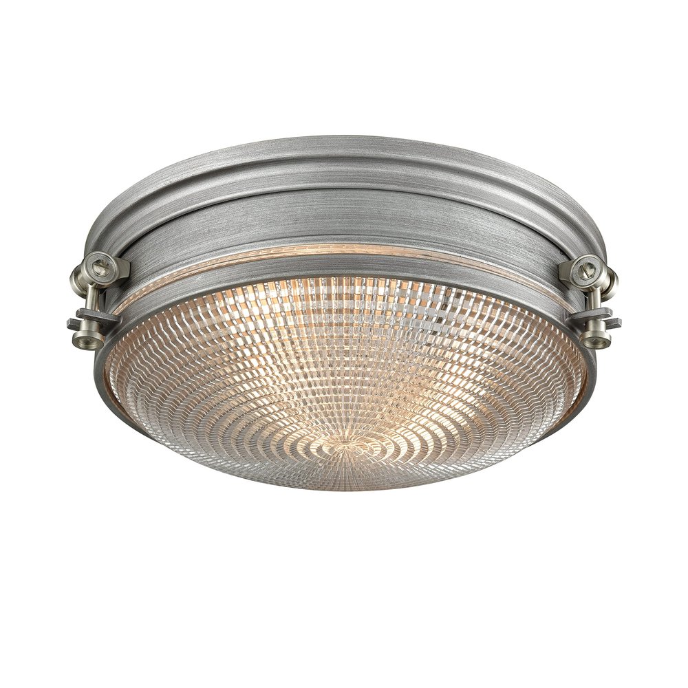 Elk Home Sylvester Flush Mount - 2-Light in Weathered Zinc Finish, with Clear Pressed Glass, Dimmer Compatible
