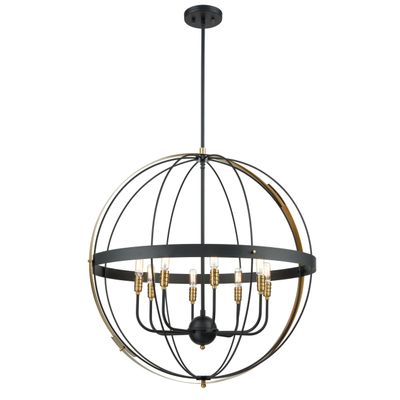 Caldwell 8-Light Matte Black Orb Chandelier with Satin Brass Accents