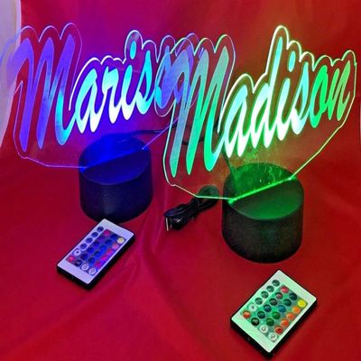 MIRROR MANIA Name Light Up Lamp LED Personalized Create Your Own Name in Script Cursive Table Lamp - 16 Color Options, Dimmer, Free Engraving