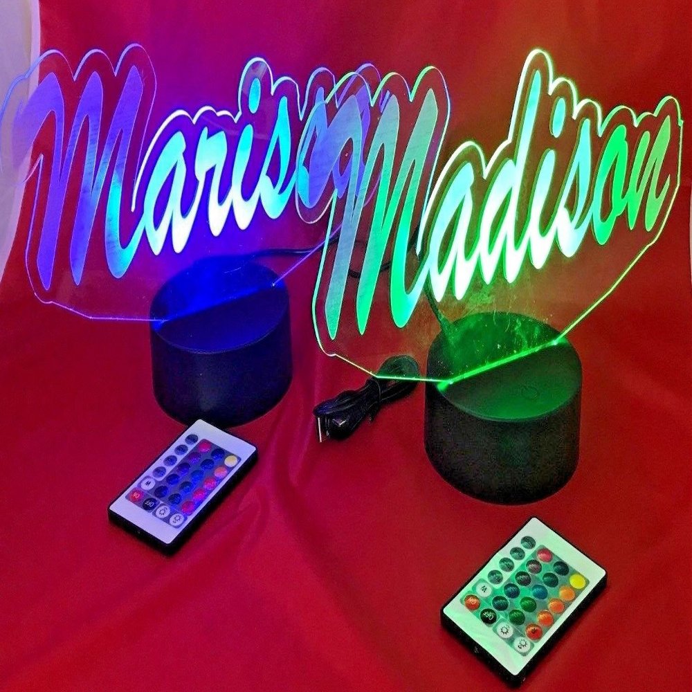 MIRROR MANIA Name Light Up Lamp LED Personalized Create Your Own Name in Script Cursive Table Lamp - 16 Color Options, Dimmer, Free Engraving