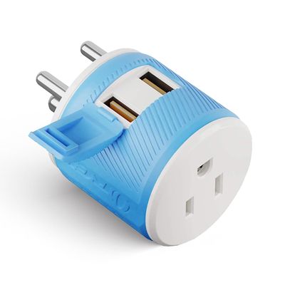 OREI 3 in 1 India Plug Adapter (Type D Travel Adapter) with 2 USB Inputs and 1 Type B Input CE & RoHS Certification - Plug Adapter for Maldives, Nepal, India, Bangladesh, Sudan & More