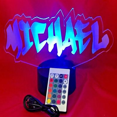 MIRROR MANIA Name Light Up Lamp Any Name Shape Lamp LED Personalized Create Your Own Name in Graffiti Table Lamp LED - It's Wow, with Remote 16 Color Options, Dimmer, Free Engraving, Great Gift