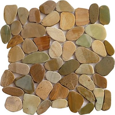 Interlocking Pebble Floor Tiles (10-Pack) Kitchen, Bathroom, and Patio Flooring | Indoor and Outdoor Use | Bali Mix Color Stones | Quick and Easy Grout Installation