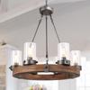 LNC Farmhouse Chandelier, Wood Round Wagon Wheel 6-Light Fixture with Seeded Glass Shades for Dining & Living Room, Bedroom, Kitchen and Foyer view 1