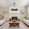 LNC Farmhouse Chandelier, Wood Round Wagon Wheel 6-Light Fixture with Seeded Glass Shades for Dining & Living Room, Bedroom, Kitchen and Foyer view 3