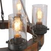 LNC Farmhouse Chandelier, Wood Round Wagon Wheel 6-Light Fixture with Seeded Glass Shades for Dining & Living Room, Bedroom, Kitchen and Foyer view 4