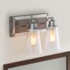LOG BARN 2 Lights Bathroom Lighting in Real Distressed Wood and Brushed Antique Silver Finish with Cone Clear Glass Shades, 14.1" Vanity Light Fixture view 1