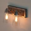 LOG BARN 2 Lights Bathroom Lighting in Real Distressed Wood and Brushed Antique Silver Finish with Cone Clear Glass Shades, 14.1" Vanity Light Fixture view 4