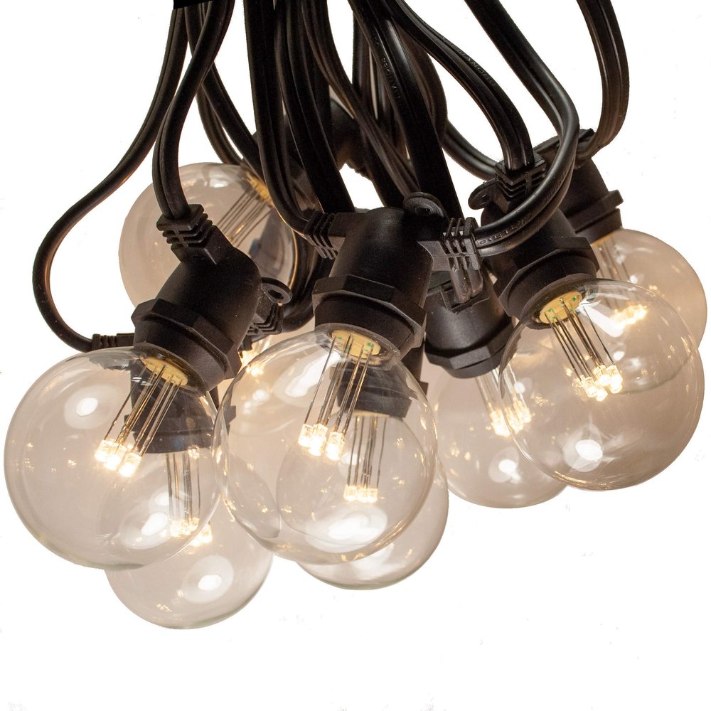 25 Foot C9 Commercial String Lights with LED G50 Clear Bulbs - Black Wire