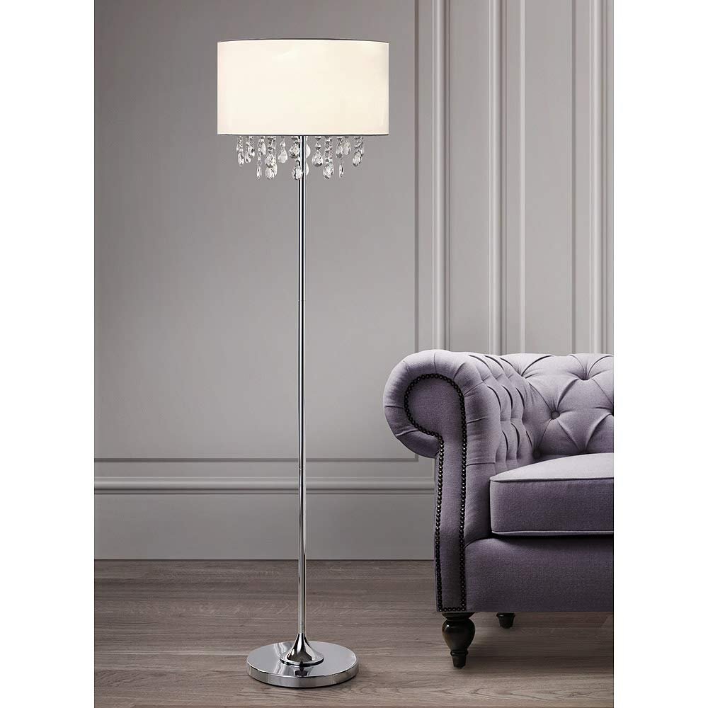 HomeTREND HOMEGLAM Florence Crystal Pendants Floor Lamp (White Shade)