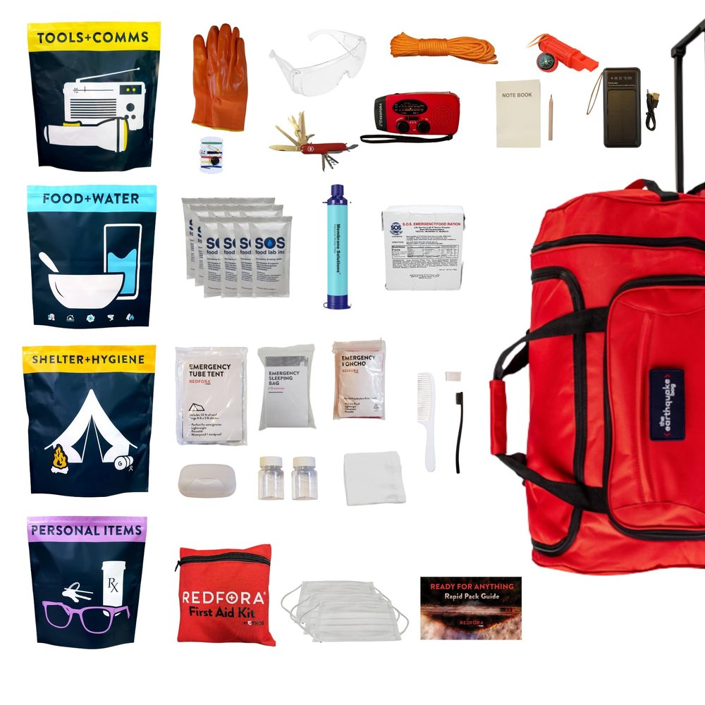 Complete Earthquake Bag - Emergency kit for Earthquakes, Hurricanes, Wildfires, Floods + Other disasters (3 Person, 3 Days)
