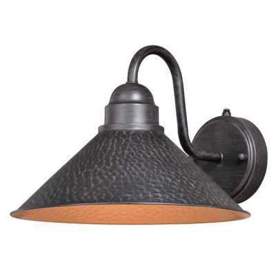 VAXCEL Outland 9 in. H 1-Light Aged Iron and Light Gold Dusk to Dawn Sensor Farmhouse Outdoor Wall Sconce, Gooseneck Metal Shade, Dark Sky Compliant for Exterior Porch Patio Front Door or Garage