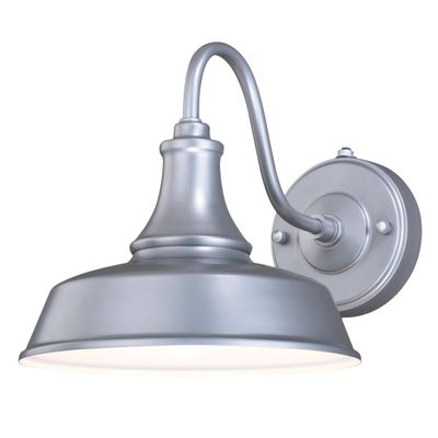 VAXCEL Dorado 9 in. H 1-Light Satin Silver and White Dusk to Dawn Sensor Farmhouse Outdoor Wall Sconce, Gooseneck Steel Shade, Dark Sky Compliant for Exterior Porch Patio Front Door or Garage