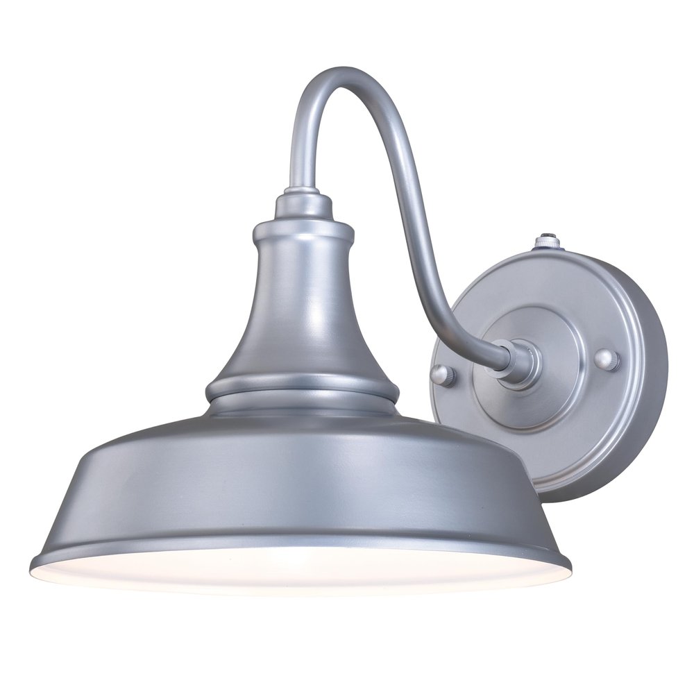 VAXCEL Dorado 9 in. H 1-Light Satin Silver and White Dusk to Dawn Sensor Farmhouse Outdoor Wall Sconce, Gooseneck Steel Shade, Dark Sky Compliant for Exterior Porch Patio Front Door or Garage