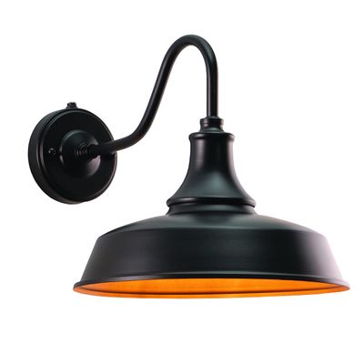 VAXCEL Dorado 9 in. H 1-Light Dark Bronze and Light Gold Dusk to Dawn Sensor Farmhouse Outdoor Wall Sconce, Gooseneck Steel Shade, Dark Sky Compliant for Exterior Porch Patio Front Door or Garage