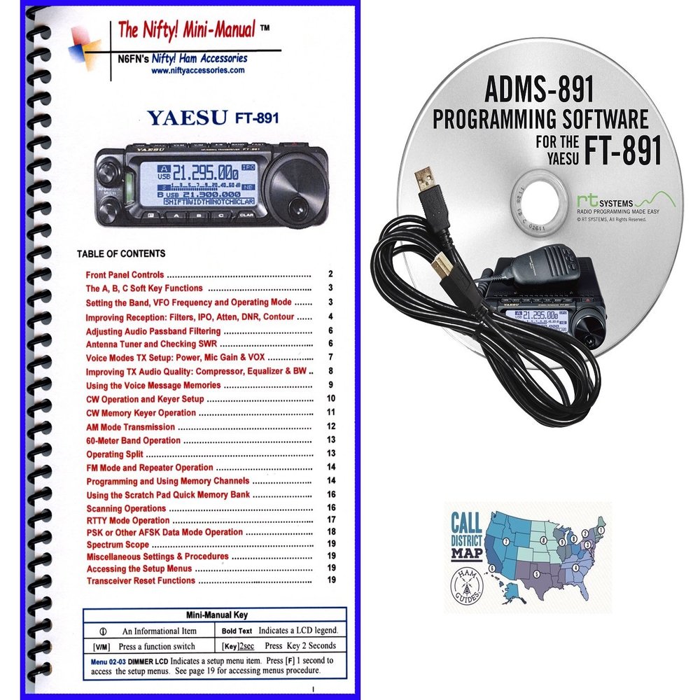 Yaesu FT-891 Accessory Bundle - 3 Items - Includes RT Systems Programming Software/Cable Kit, Nifty! Accessories Mini-Manual and Ham Guides TM Quick Reference Card