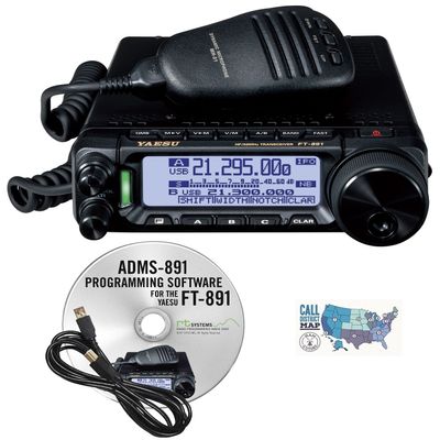 Radio and Accessory Bundle - 3 Items - Includes Yaesu FT-891 HF/6M All Mode 100W Mobile Transceiver, RT Systems Programming Software/Cable Kit and Ham Guides TM Quick Reference Card