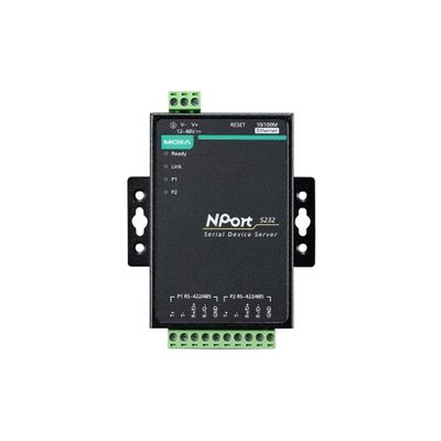 MOXA NPort 5232 w/Adapter - 2 Ports RS-422/485 Device Server, 10/100 Ethernet, Terminal Block, 15KV ESD, 12-30VDC, 0 to 55C Operating Temperature