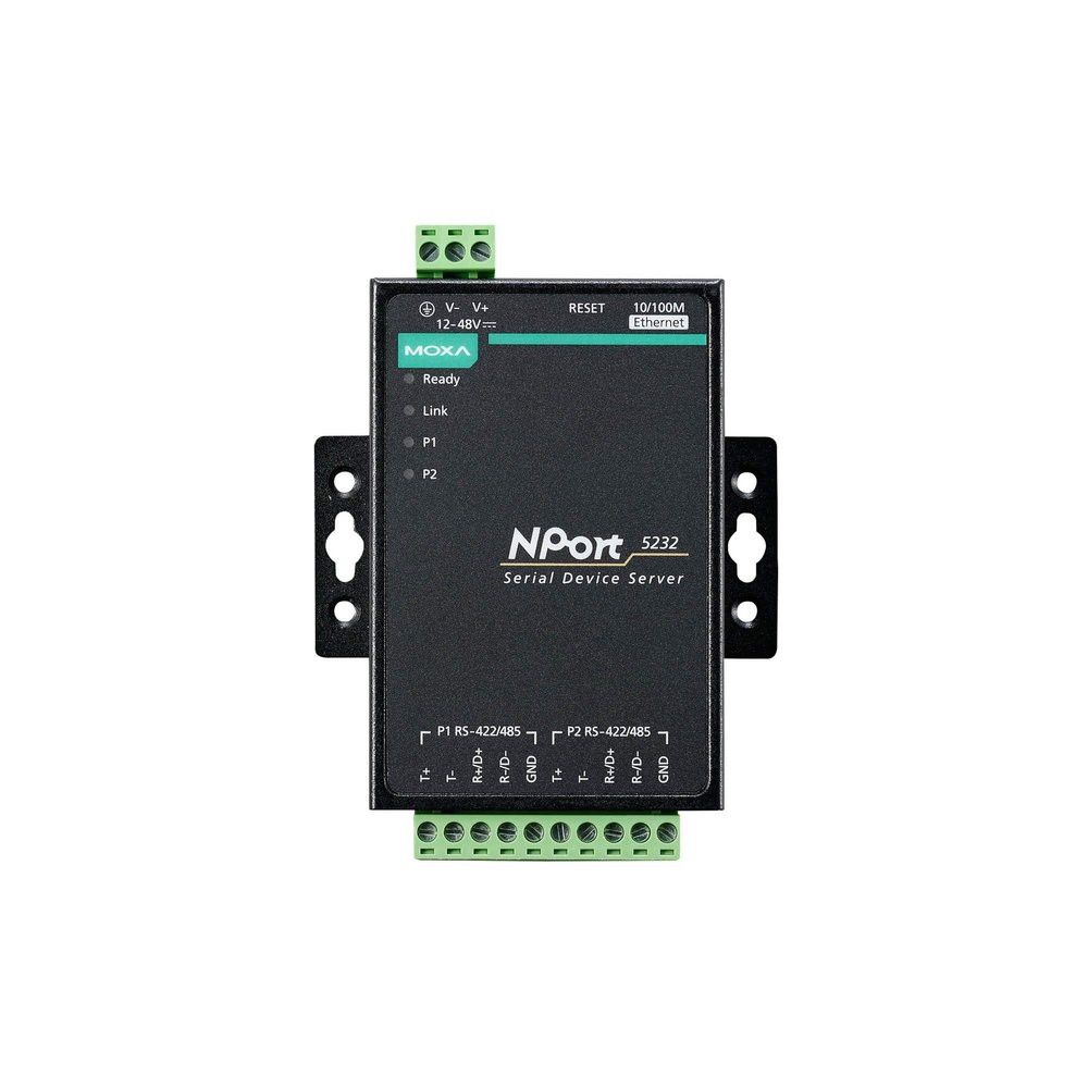 MOXA NPort 5232 w/Adapter - 2 Ports RS-422/485 Device Server, 10/100 Ethernet, Terminal Block, 15KV ESD, 12-30VDC, 0 to 55C Operating Temperature