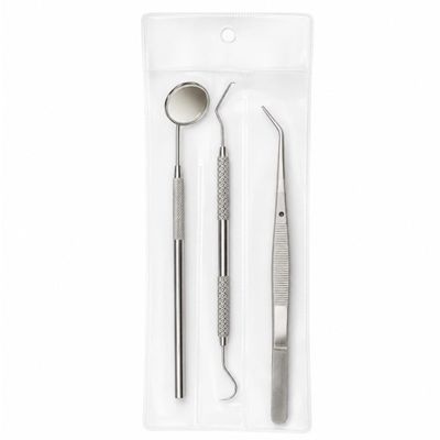 TRUVUE 3 Pc. Precision Stainless Steel Tool Set | Double-Ended Pick, Tweezers & 6.5" (16.5 cm) Inspection Mirror | Textured Grip | Vinyl Case Included