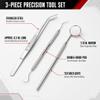 TRUVUE 3 Pc. Precision Stainless Steel Tool Set | Double-Ended Pick, Tweezers & 6.5" (16.5 cm) Inspection Mirror | Textured Grip | Vinyl Case Included view 2