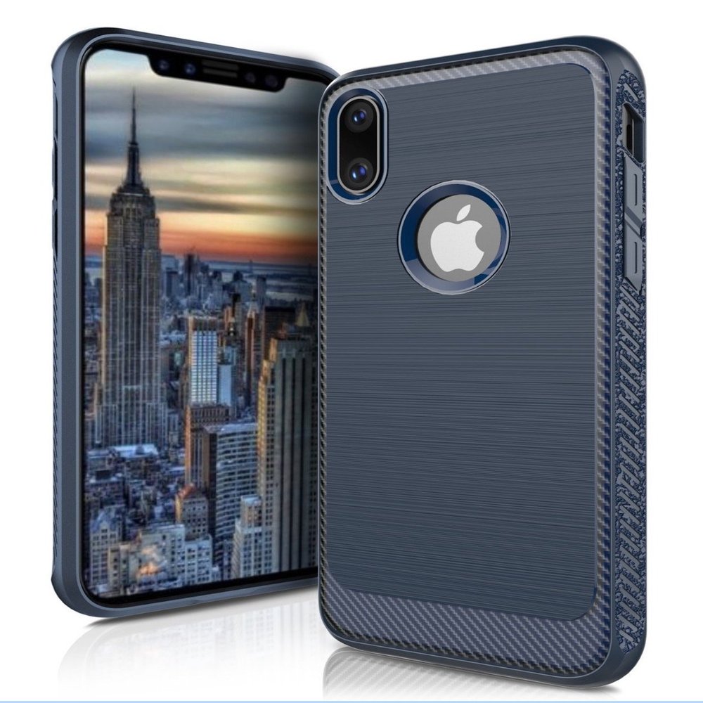Shockproof iPhone X Case (Blue) with Tempered Glass High Definition Clear Screen Protector