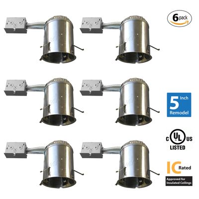 [6-Pack] PROCURU 5" Remodel Can Housing Fixture with E26 Edison Socket for Recessed Lighting, IC & UL (5-Inch Remodel, 6-Pack)