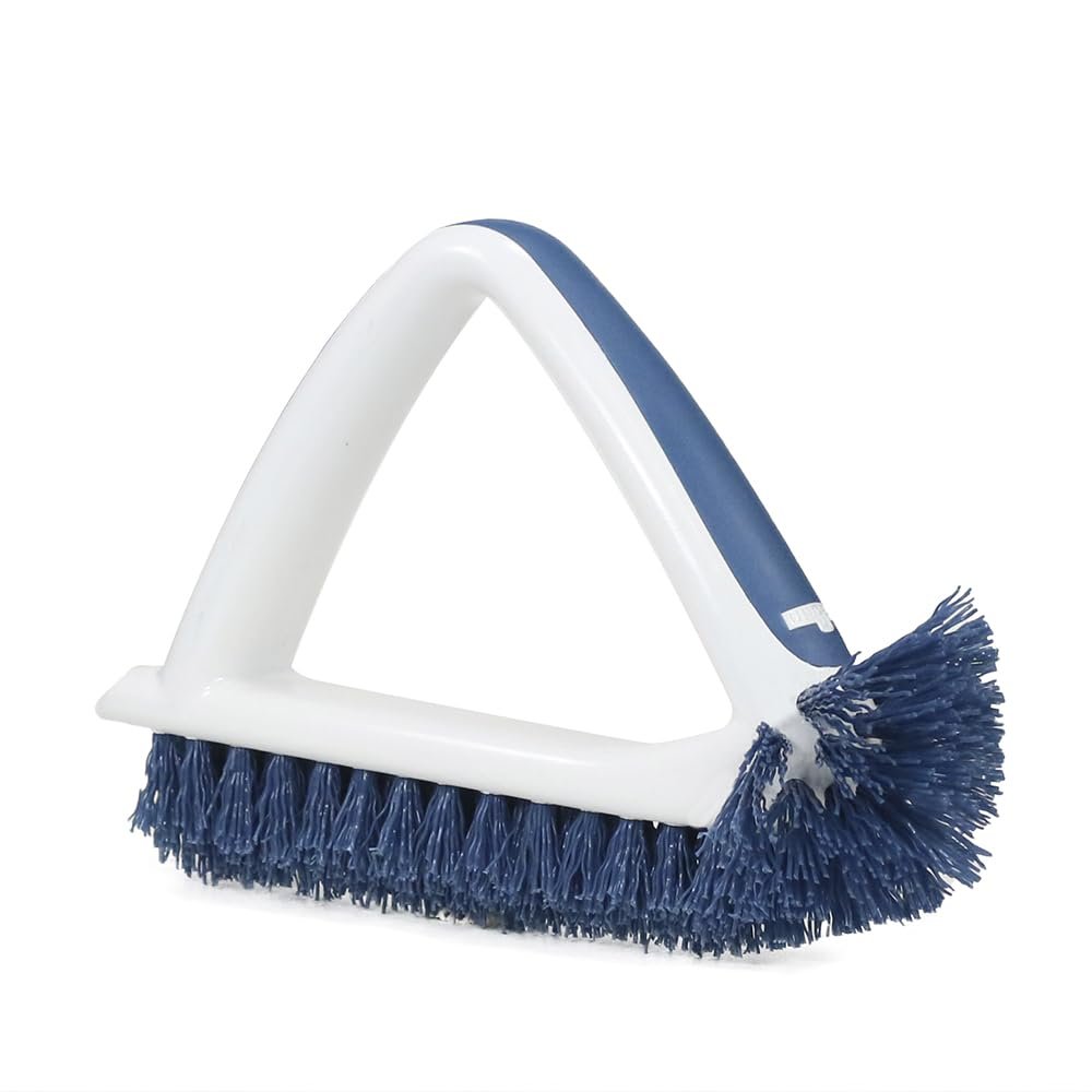 Unger 2-in-1 Grout and Corner Scrubber Brush Tool, Crevice Bathroom Cleaning Supplies for Showers, Door Tracks, Tile, and Bathtubs, Household 360-Degree Scrubbing Power